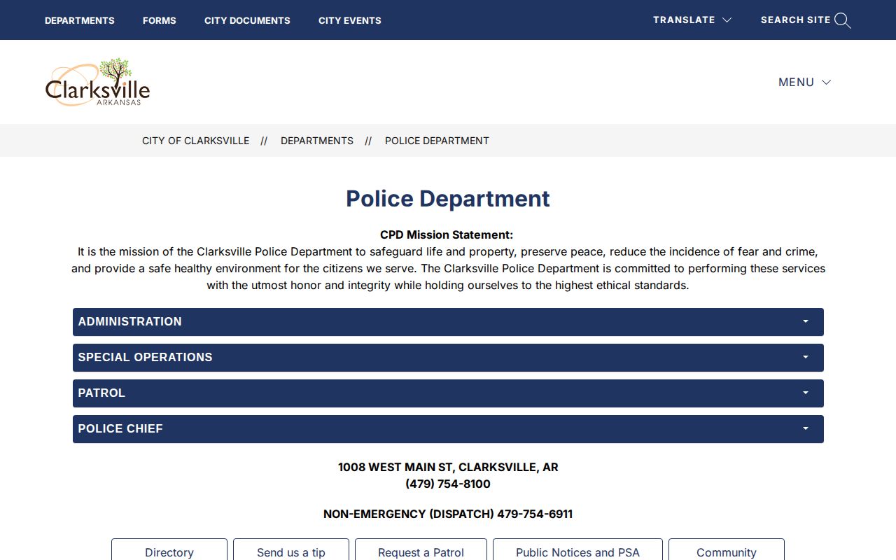 Clarksville Police Department arrest record source in Johnson County