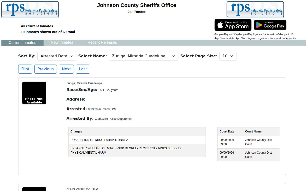 Johnson County jail roster search and booking photo interface