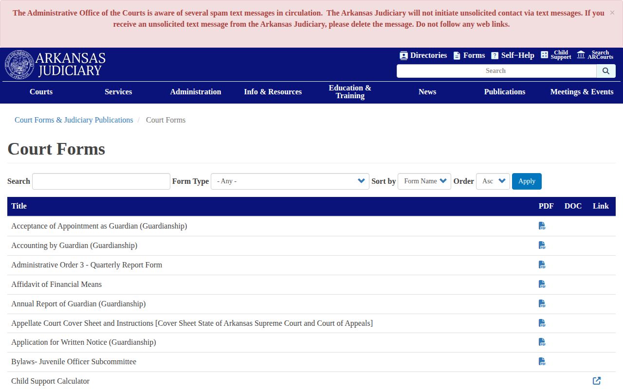 Arkansas court forms for Johnson County warrant and arrest records